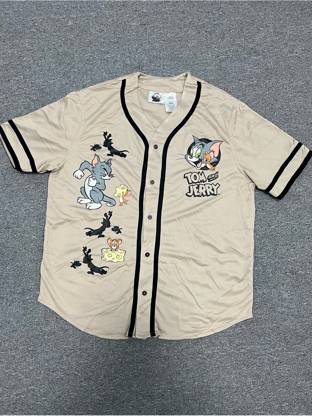 Tom and Jerry Tan Baseball Jersey Adult M